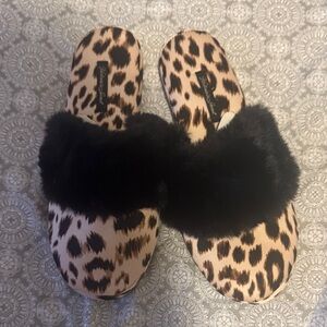 Victoria's Secret Black and Tan Leopard Slippers